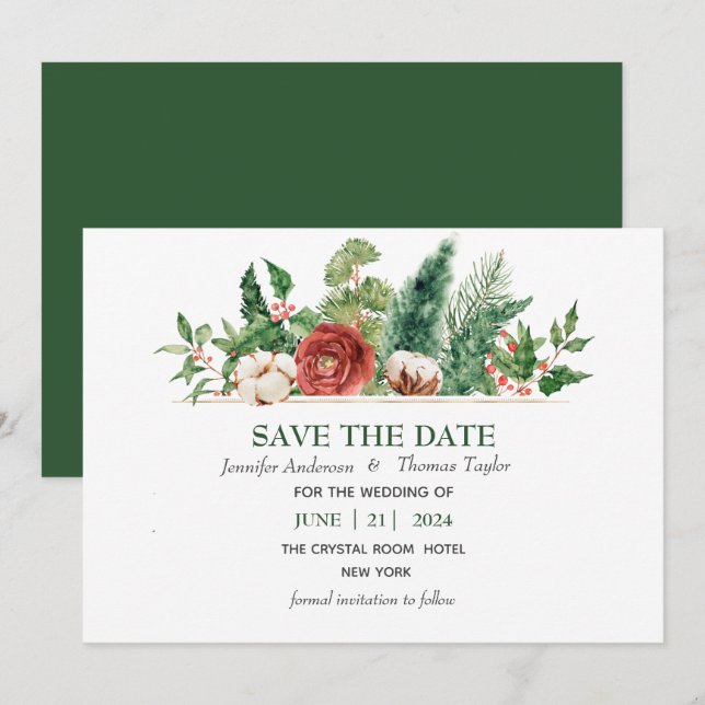 Save The Date Enregistrer la date Mariage Noël hiver (Devant / Derrière)