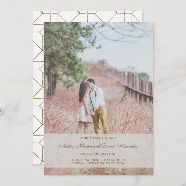 Save The Date Enregistrer la date Mariage Photo Faux Gold et Ove (Devant / Derrière)