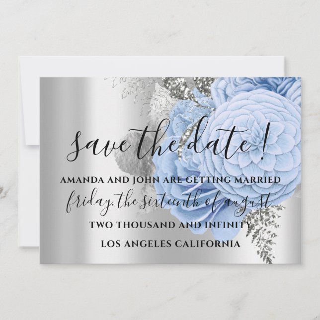 Save The Date Enregistrer la date Mariage Roses de mariée Silver (Devant)
