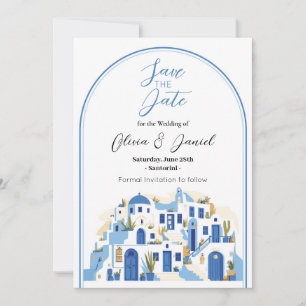 Save The Date Enregistrer la date mariage Santorin Grèce Bleu Bl