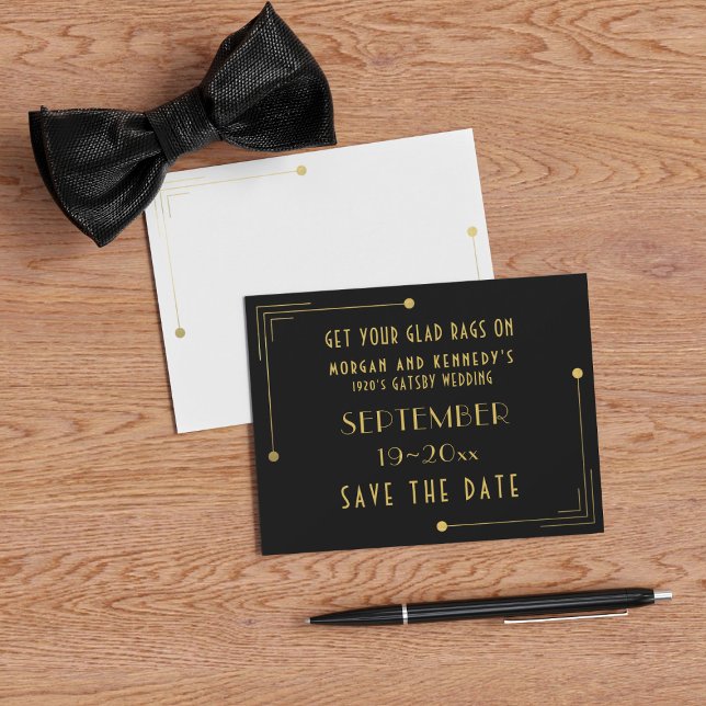 Save The Date Enregistrer la date Matte Noir et Or Mariage des a (A 1920s vintage vibe with this Save the Date. Just add your Gatsby Wedding details)
