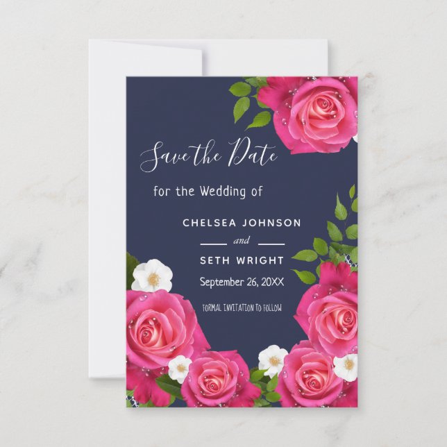 Save The Date Enregistrer la date Midnight Blue & Rose (Devant)