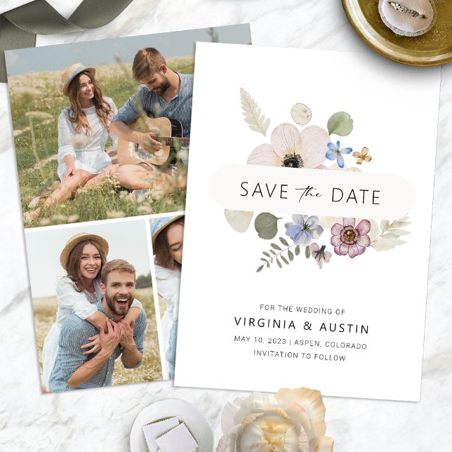 Save The Date Enregistrer la date Moderne Boho (Modern Floral Boho Save The Date back Photos by Painted Paperie
)