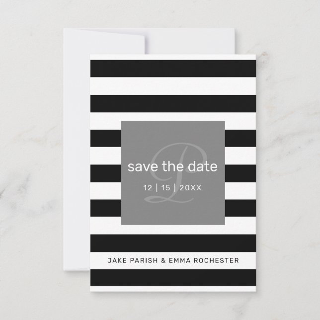 Save The Date Enregistrer la date Moderne Monogramme Noir Blancs (Devant)