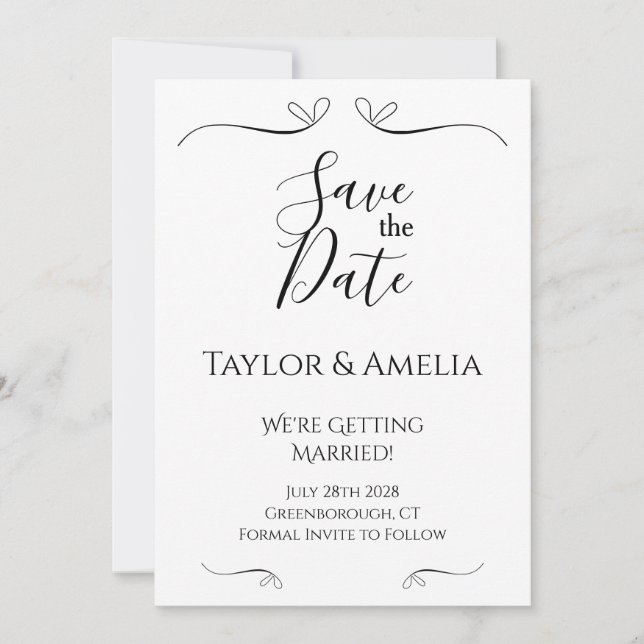 Save The Date Enregistrer la date moderne noir et blanc (Devant)