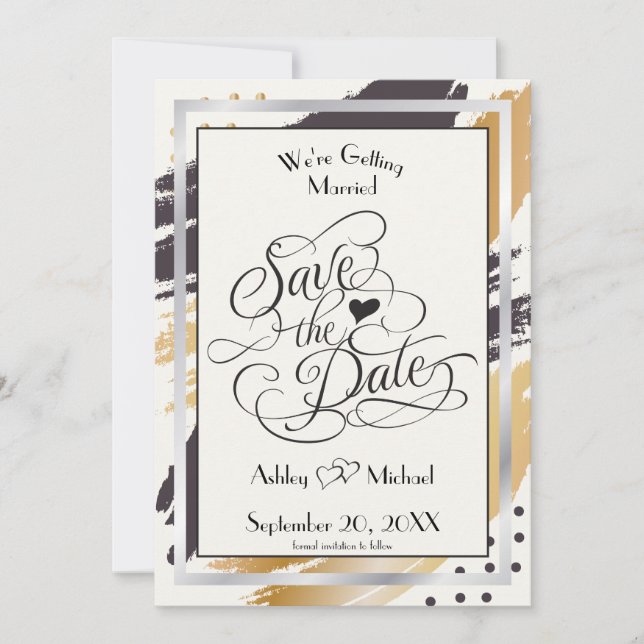 Save The Date Enregistrer la date Moderne Peinture Strokes et Ty (Devant)