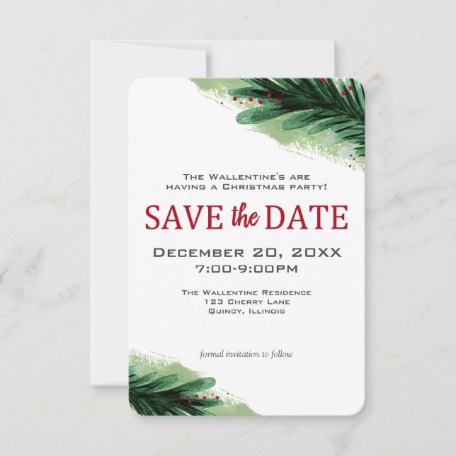 Save The Date Enregistrer la date Noël Pine Aquarelle fête | (Devant)