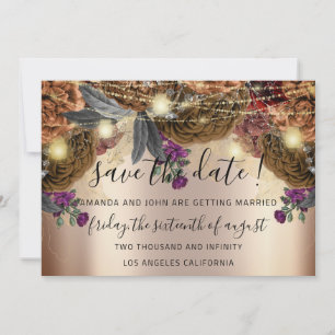 Save The Date Enregistrer La Date Or Floral Rose Automne Brown