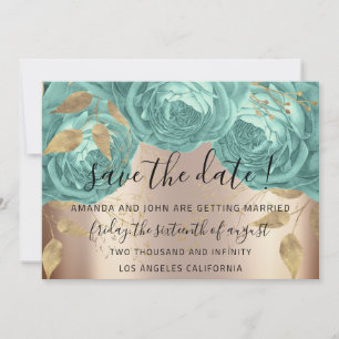 Save The Date Enregistrer La Date Or Floral Roses Aqua Tiffanyie