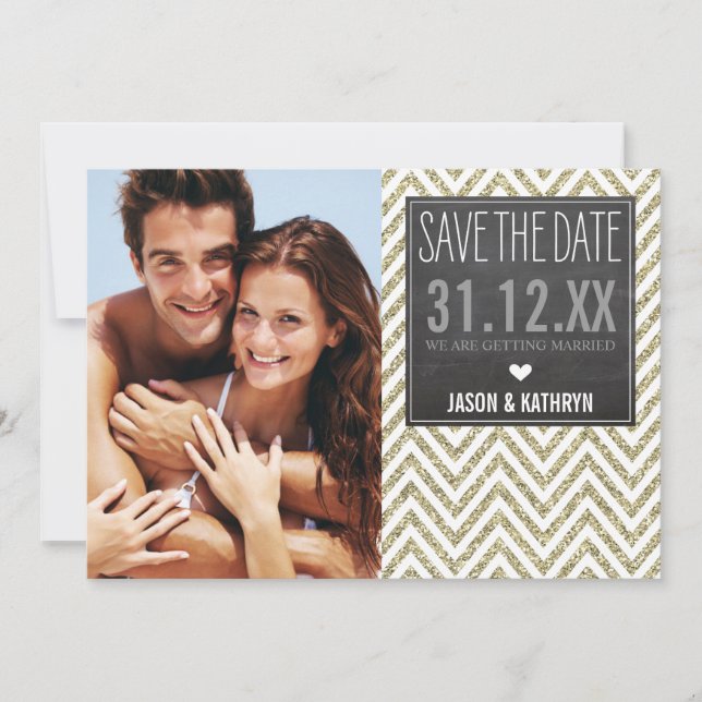 Save The Date ENREGISTRER LA DATE parties scintillant de chevron (Devant)