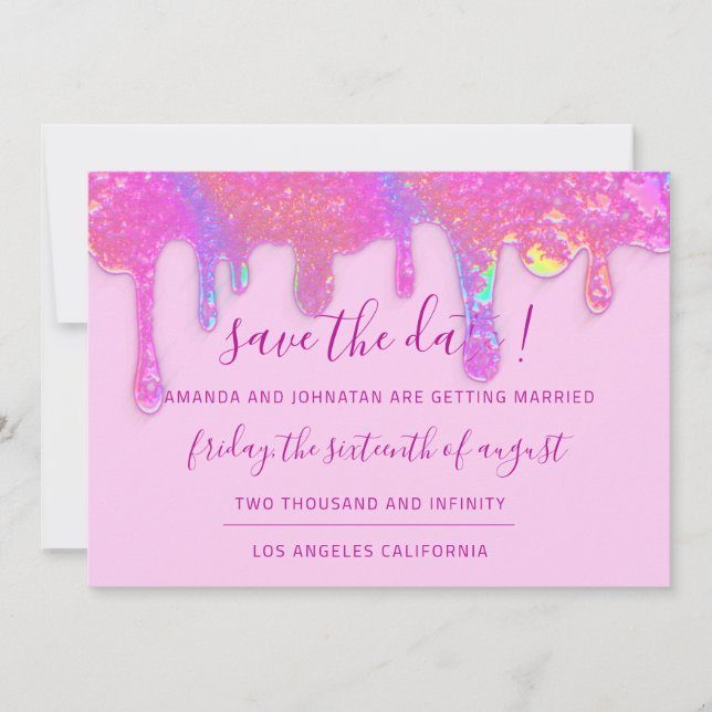Save The Date Enregistrer La Date Pink Holographic Drips Pastel (Devant)