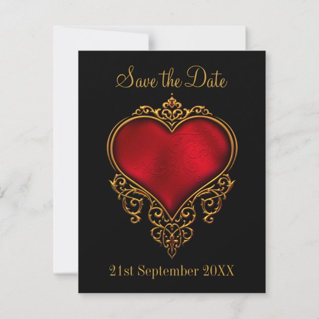 Save The Date Enregistrer la date Red Gold Heart Black (Devant)