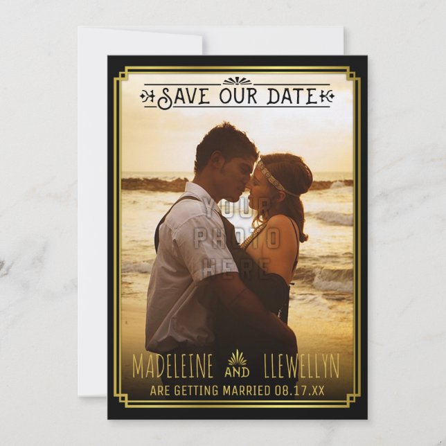 Save The Date Enregistrer la date Retro Black Gold Deco Mariage  (Devant)