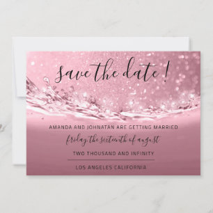 Save The Date Enregistrer La Date Rose Cristaux Roses Vagues Océ