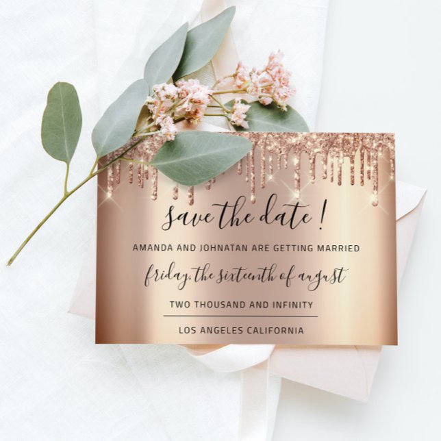 Save The Date Enregistrer La Date Rose Gold Drives Parties scint (Save The Date Rose Gold Drips Spark Glitter)