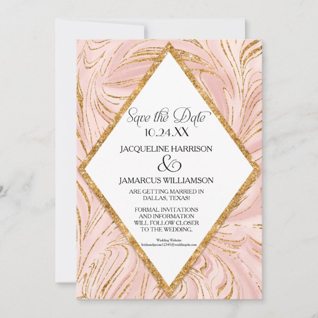 Save The Date Enregistrer la date Rose Gold Faux Parties scintil (Devant)