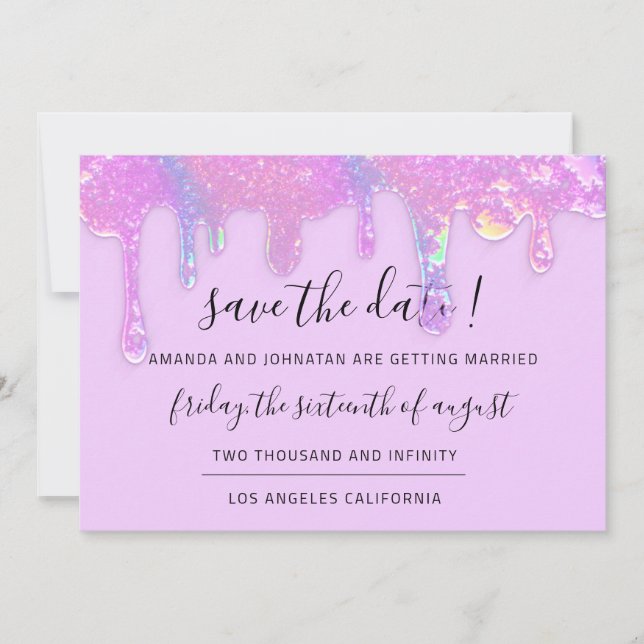 Save The Date Enregistrer La Date Rose Holographique Déchets Vio (Devant)