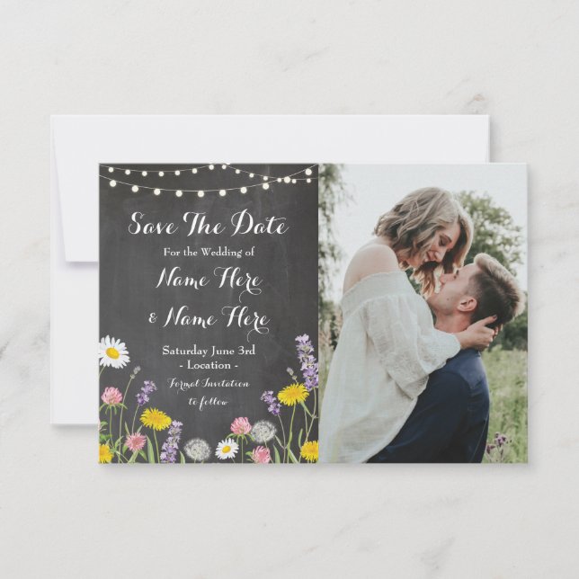 Save The Date Enregistrer La Date Rustic Chalk Wild Flowers Invi (Devant)