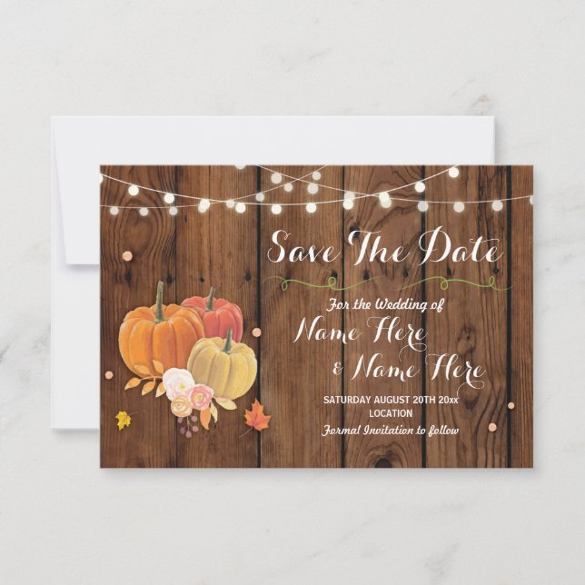 Save The Date Enregistrer la date Rustic Citrouille Lights Maria (Devant)