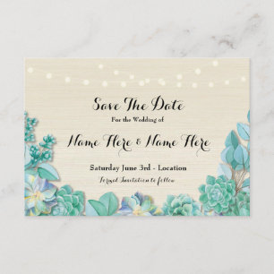 Save The Date Enregistrer la date Rustic Succulents Mint Lights 
