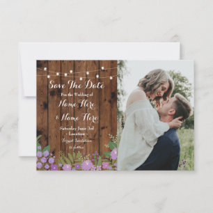 Save The Date Enregistrer La Date Rustic Wood Lilac Flowers Invi