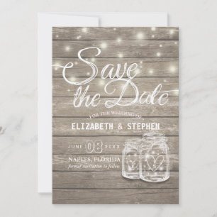 Save The Date Enregistrer La Date Rustique Bois Mason Jar Éclair
