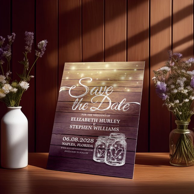 Save The Date Enregistrer La Date Rustique Bois Mason Jar Éclair (Créateur téléchargé)