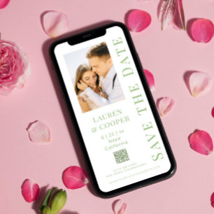 Save The Date Enregistrer La Date Sage Green QR Code Modern Mari