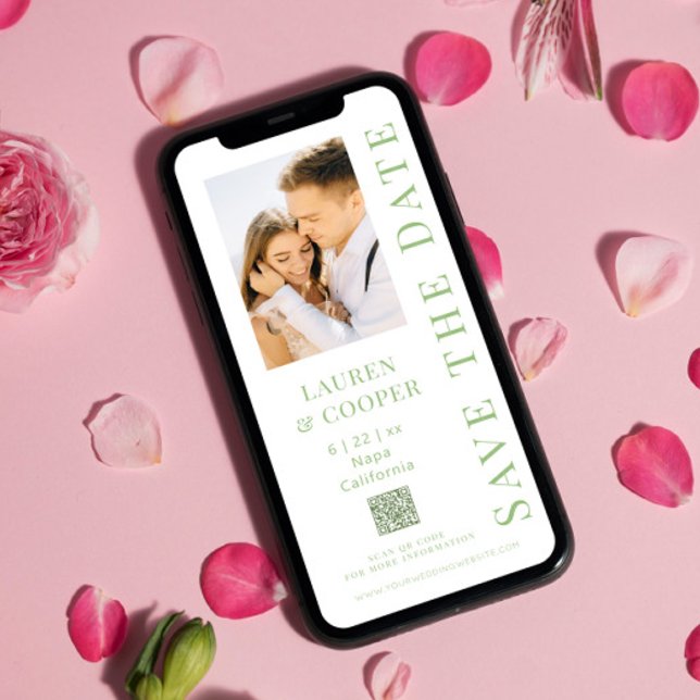 Save The Date Enregistrer La Date Sage Green QR Code Modern Mari (Créateur téléchargé)