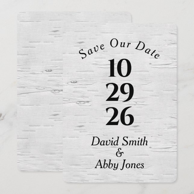 Save The Date Enregistrer la date sur l'arbre de bouleau (Devant / Derrière)