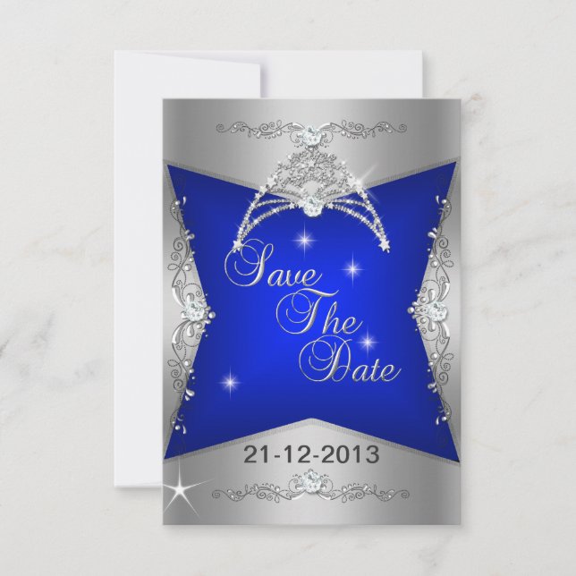 Save The Date Enregistrer La Date Sweet 16 Blue Silver Tiara (Devant)
