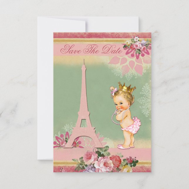 Save The Date Enregistrer La Date Tour Eiffel Baby shower Prince (Devant)
