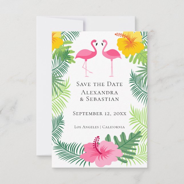 Save The Date Enregistrer la date Tropical Rose Flamant rose Mar (Devant)