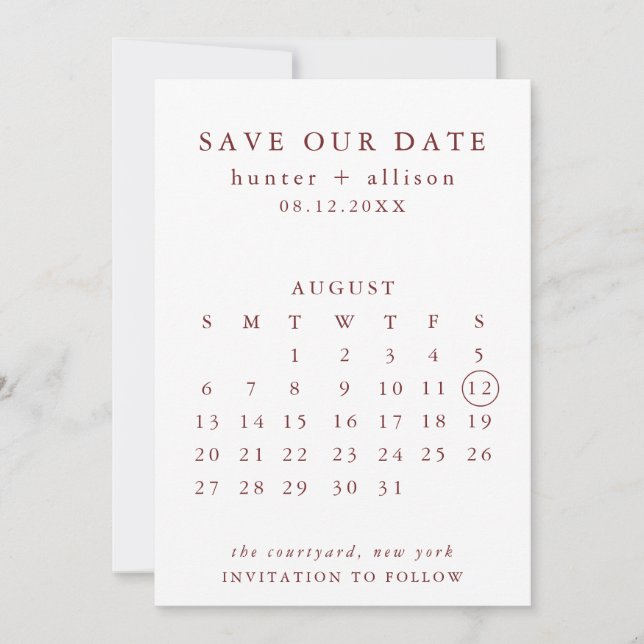 Save The Date Enregistrer Le Calendrier Date (Devant)