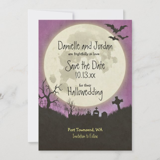Save The Date Enregistrer le mariage Date Halloween en violet (Devant)