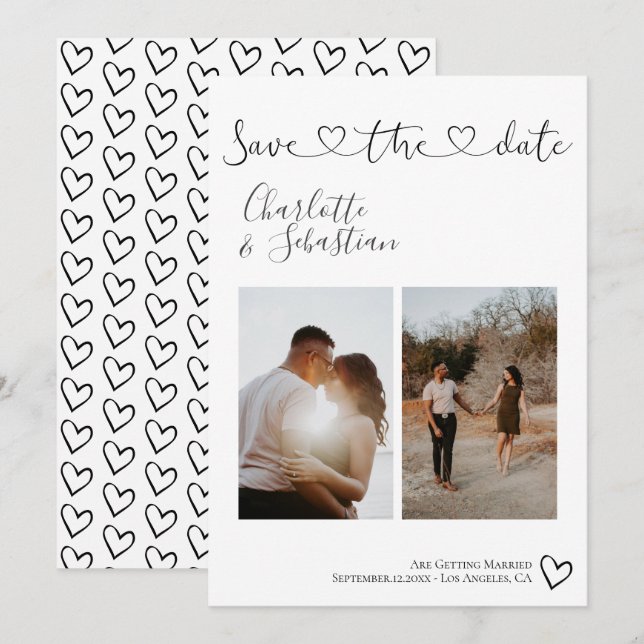 Save The Date Enregistrer notre date Coeur manuscrit photo perso (Devant / Derrière)