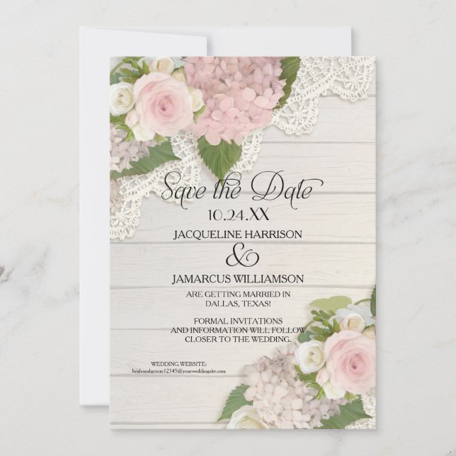 Save The Date Enregistrez la date Photo Dentelle Hydrangea Rose  (Devant)