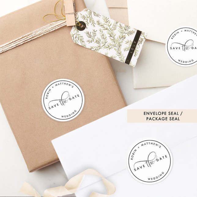 Save the Date Envelope Seal, Rustic, Kraft Style Classic Round Sticker (Creator Uploaded)