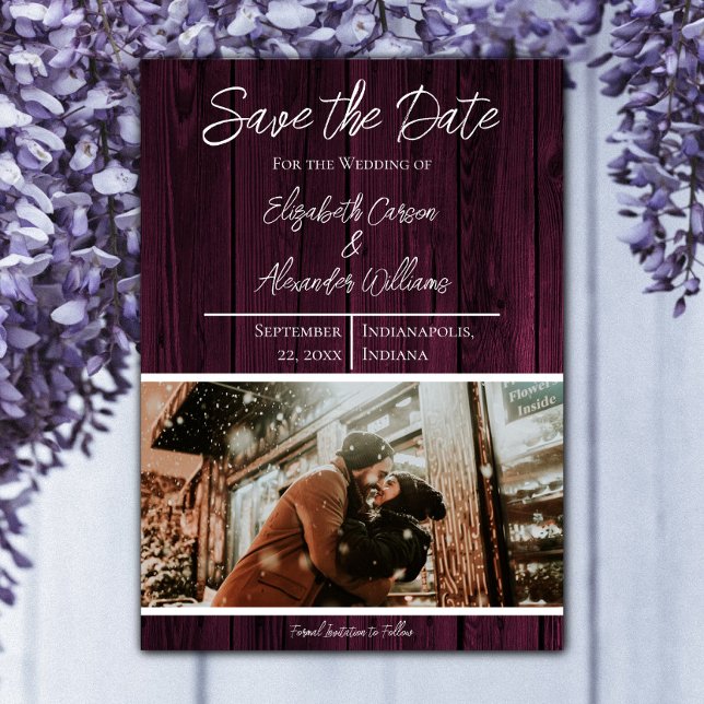 Save The Date Épargne Magenta Rustique Photo Date (Magenta Rustic Photo Save the Date)