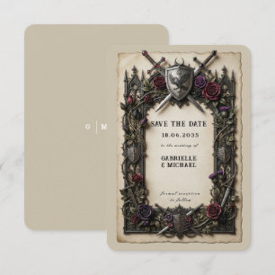 Save The Date Épées de Chevalier Médiéval Vintage Blason Floral