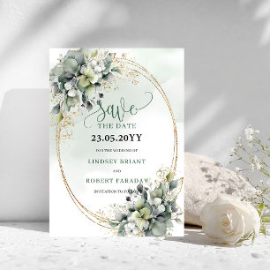 Save The Date Épingle Verte Botanique Dorée Épargnez la Date