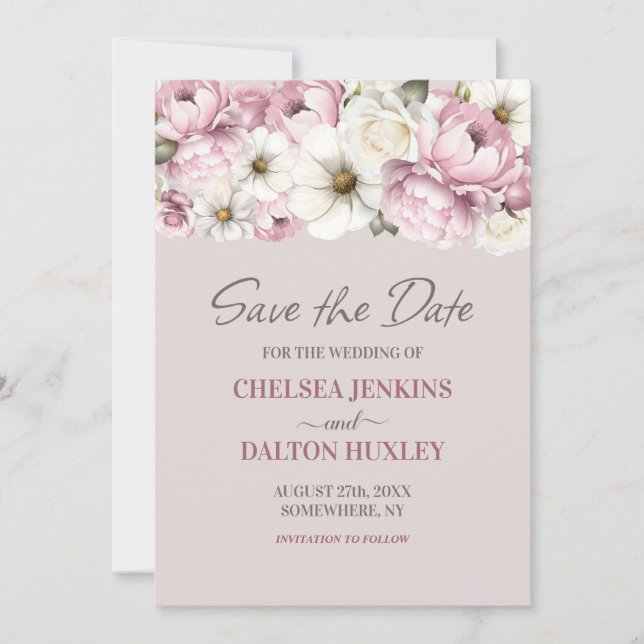 Save The Date Épinglez Blanc Mariage Floral Sauvegarder la Date  (Devant)