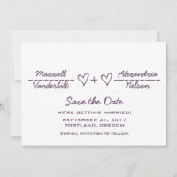 Équation de coeur violet Enregistrer la date Invit