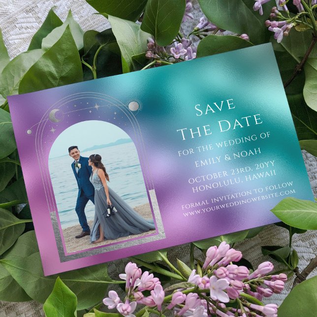 Save The Date Espace d'astronomie cosmique Turquoise violet arge (Créateur téléchargé)