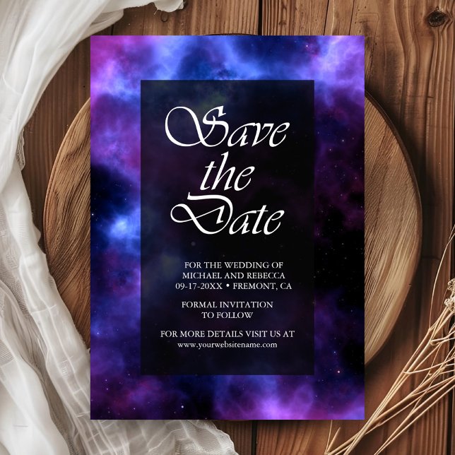 Save The Date Espace Nébuleuse Galaxie Violette Mariage  (Créateur téléchargé)