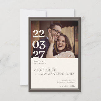 Save The Date Espresso Beige Classic Minimalist Photo Wedding