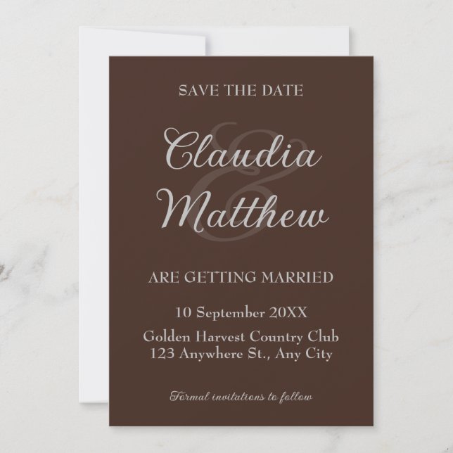 Save The Date Espresso & Silver Script Photo Wedding (Devant)