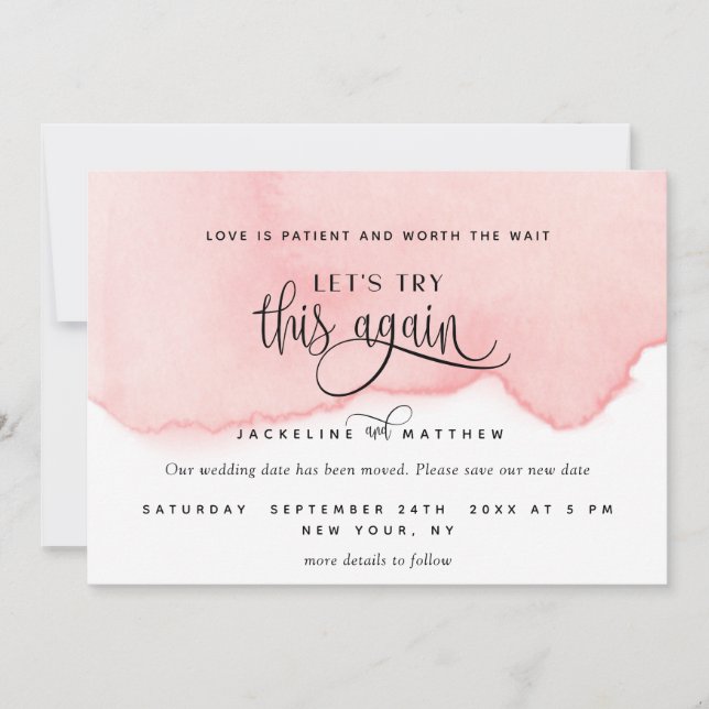 Save The Date Essayons de nouveau, Aquarelle rose pâle (Devant)
