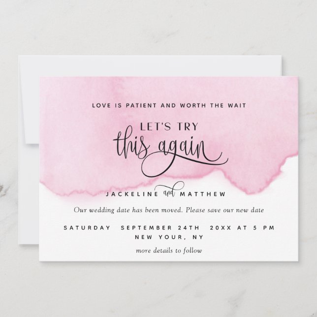 Save The Date Essayons de nouveau, Aquarelle rose violet (Devant)