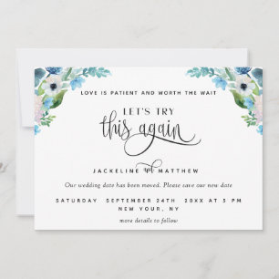 Save The Date Essayons de nouveau, Floral blanc et bleu